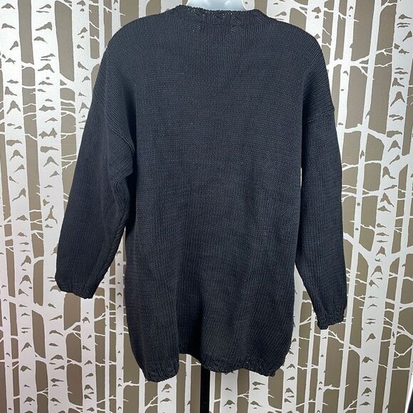 Vintage 90s Hand-Knitted Floral Appliqué Long Line Sweater sz M - Picture 3 of 6